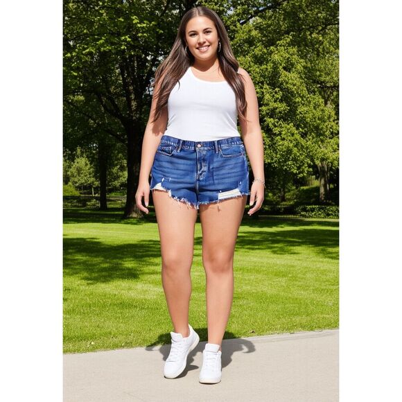 Lucky Brand Ripped Blue Jean Denim Shorts Size 18 - Picture 10 of 15